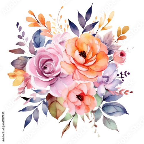 Spring summer flower watercolor pastel color isolated on transparent background. Generative ai © Achira22