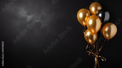 Fotografia Gold air black balloons with black wall background. Generative AI