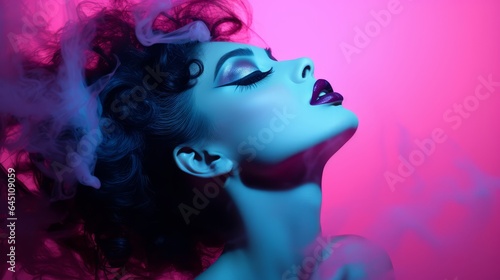 Beautiful girl in neon style. Generative AI © BraveSpirit