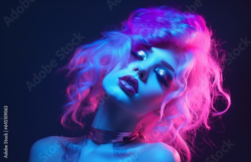 Beautiful girl in neon style. Generative AI