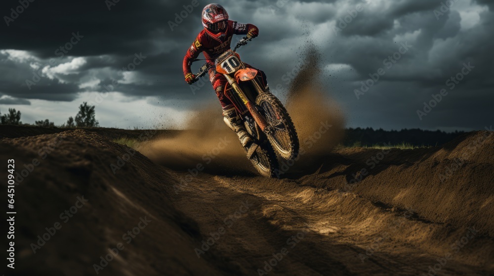Fototapeta premium Motocross biker on the road
