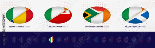 Rugby competition icons of Ireland rugby national team, all four matches icon in pool.