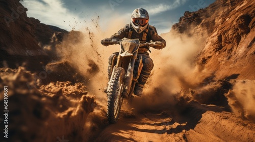 Racing Through the Mountain and Forest on a High-Speed Motocross Dirt Bike 