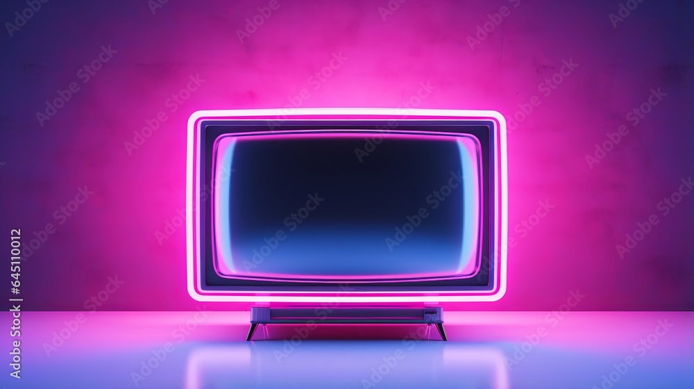 Bright neon TV. Generative AI Bright neon TV. Generative AI