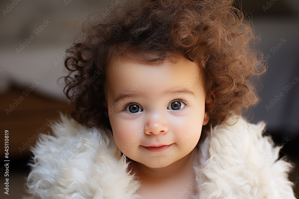 Mixed race baby with curly hair