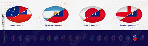 Rugby competition icons of Samoa rugby national team, all four matches icon in pool.