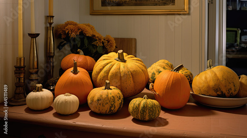 Pumpkin on a surface in a antique utility room