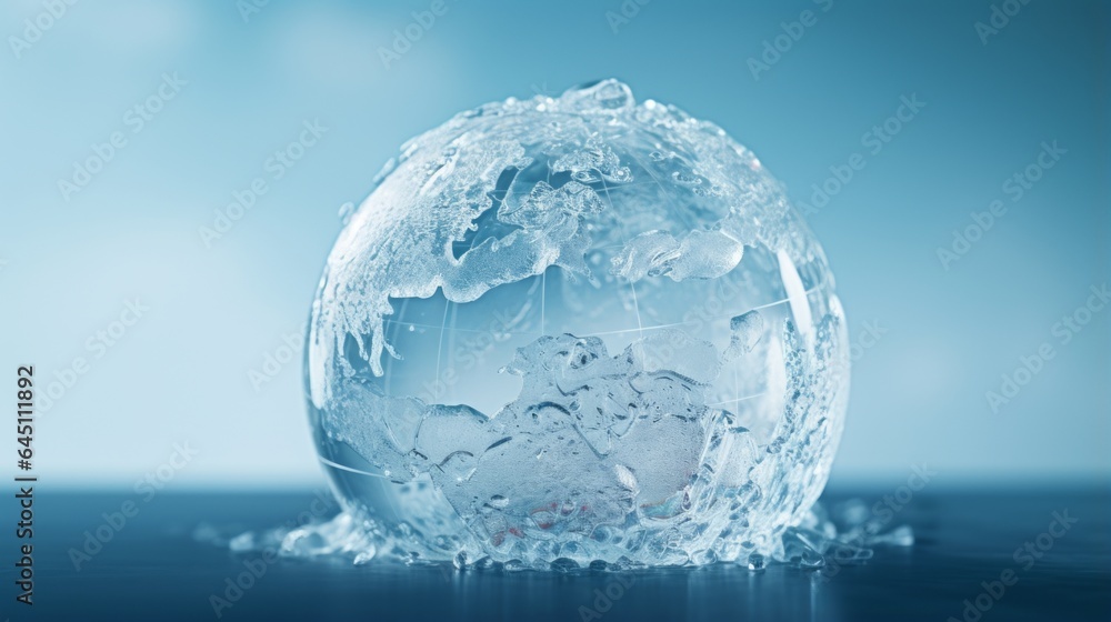 Globe of the world made of ice. Generative AI