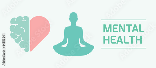 Mindfulness, yoga, relax, wellness, awareness. Medicine, science. psychology, psychiatry. Mind, mental health, brain, heart, emotions. Peace, love, healthy. Vector, icon, design