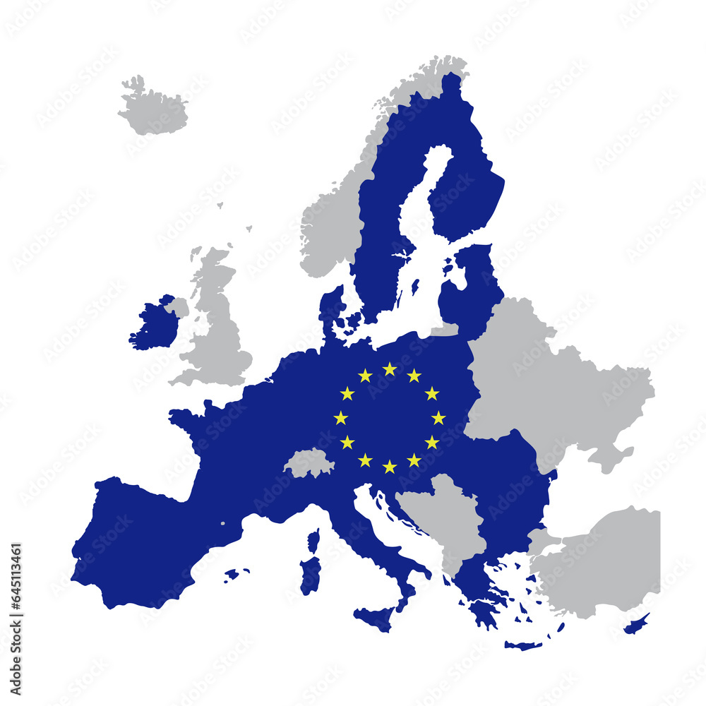 Naklejka premium European Union map with stars of the European Union. Map of member states after Brexit. Vector illustration isolated on white background