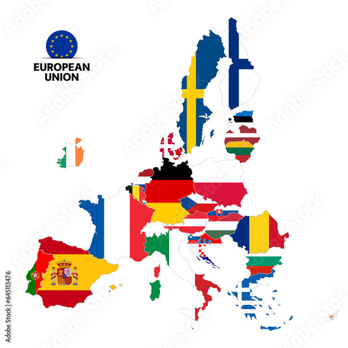 Map of European Union member states flags after Brexit. Vector illustration isolated on white background photo