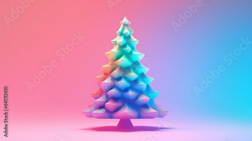 Snowy Christmas tree in vibrant bold gradient holographic colors