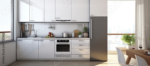 Modern white kitchen with stainless steel sink