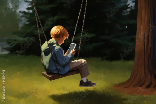 Obraz na płótnie Screen Time Takes Over: A Child's Solitary Playground w salonie