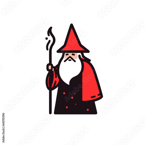 Wizard vector icon in minimalistic, black and red line work, japan web