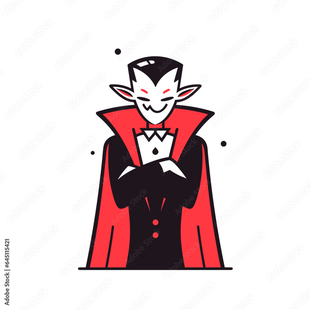 Vampire vector icon in minimalistic, black and red line work, japan web