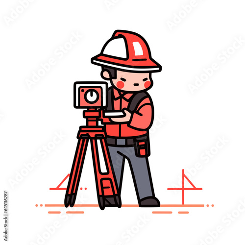 Surveyor vector icon in minimalistic, black and red line work, japan web