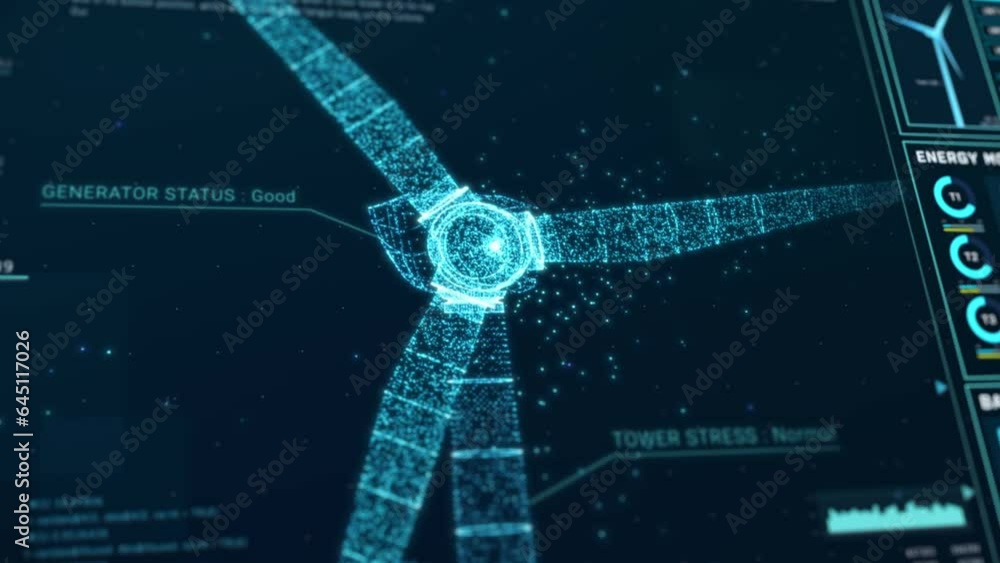 Futuristic wind turbine energy control center interface design, digital
