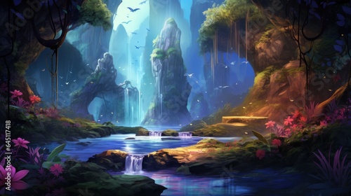 Enchanted Waterfall Grotto Game Art © Damian Sobczyk
