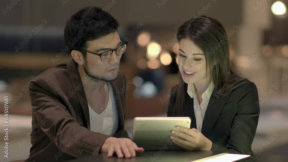 Two Young Business Coworkers Chatting Working in Finance Job Career Two Young Business Coworkers Chatting Working in Finance Job Career