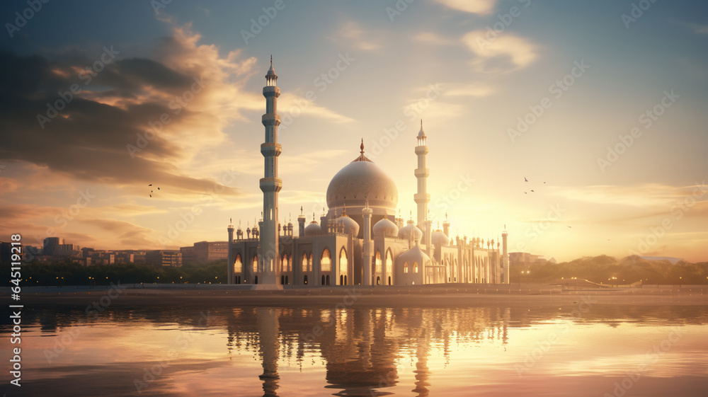 Ramadan kareem eid mubarak mosque, AI Generative.
