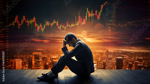 Bear Market Panicking Senior Man Watching Crashing Stocks Plunging Slumping Bearish Financial Crisis Recession Collapse Panic Selling Anxious Mad Loss Pension Savings Investment photo