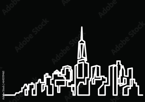 continuous line drawing vector illustration with FULLY EDITABLE STROKE of architecture modern buildings development background