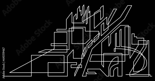 continuous line drawing vector illustration with FULLY EDITABLE STROKE of architecture modern buildings development background
