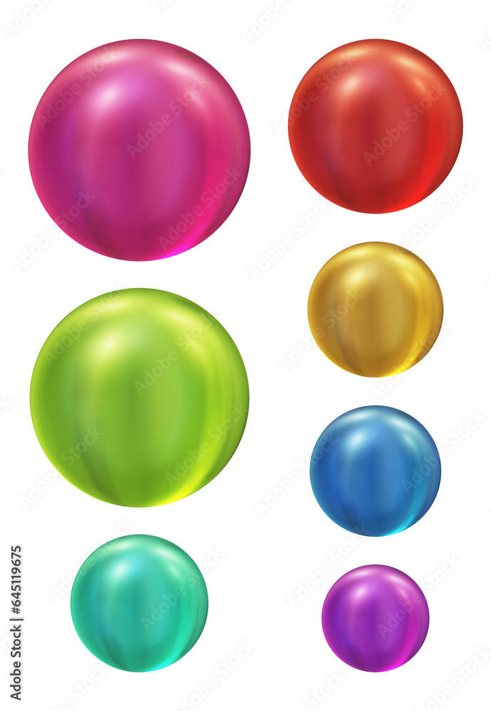 Set of round shape sphere ball or button in 3d rendering isolated on transparent background for decoration and design element concept. Set of round shape sphere ball or button in 3d rendering isolated on transparent background for decoration and design element concept.