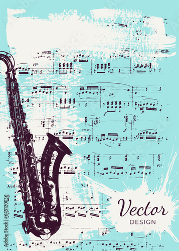 Photography Saxophone, notes, stains and blots of paint