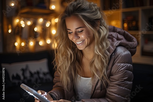 woman with tablet computer in cafe