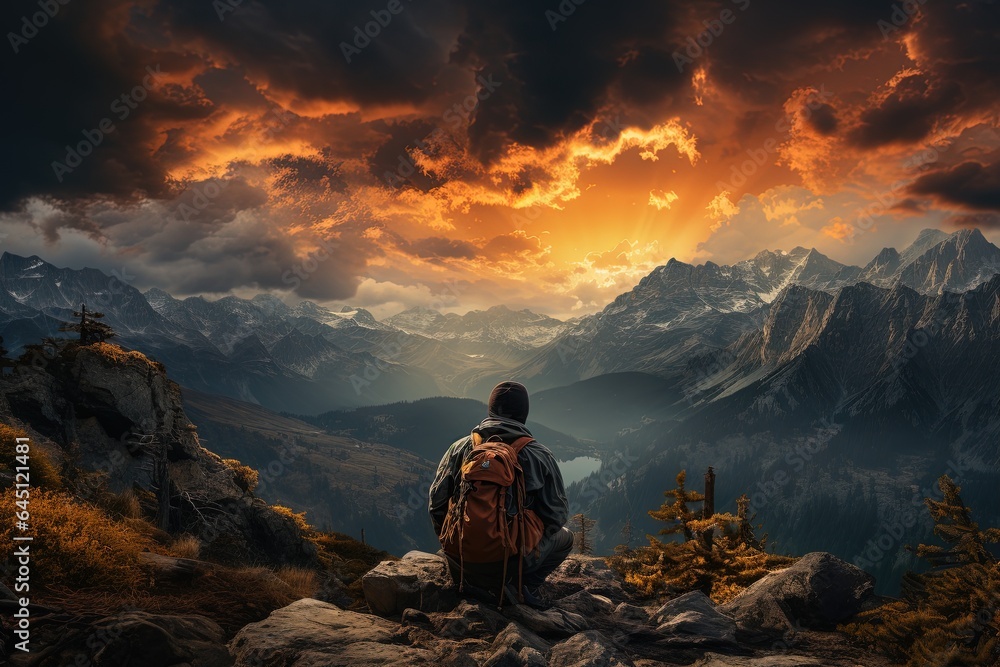 A backpacker's perspective as they traverse mountain trails, embracing the breathtaking scenery along the way. A backpacker's perspective as they traverse mountain trails, embracing the breathtaking scenery along the way.