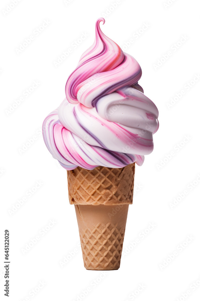 Naklejka premium Pink Swirled Ice Cream Cone Isolated on a Transparent Background