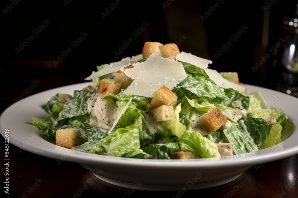 A plate of chicken caesar salad generative AI A plate of chicken caesar salad generative AI