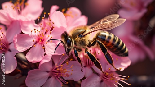 Close-up of honey bee pollinating on flowers  © ra0