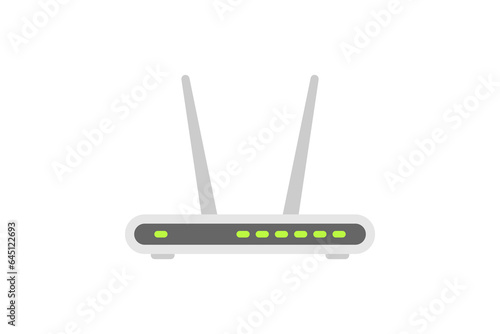 Wifi router with two antennas. Wireless internet modem icon. Wi fi network device for digital communication, online networking, ethernet connection concept. Vector illustration isolated on white