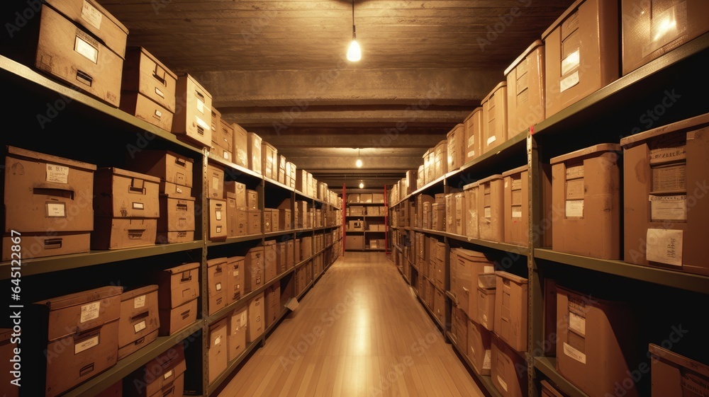 An archive room with labeled boxes, signifying the organization and storage of information for future retrieval