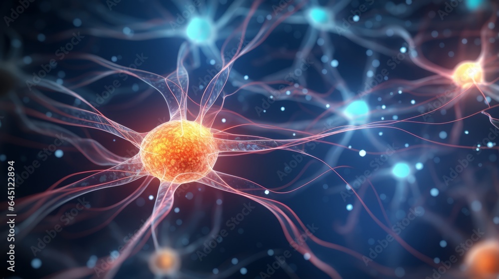 Fototapeta premium Neuron cells with abstract background. Generative AI