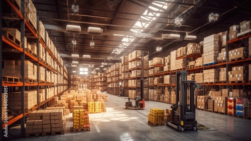 A warehouse with goods being organized and shipped, representing the efficient flow of products within the logistics system