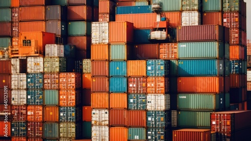 Shipping containers stacked at a bustling port  illustrating the movement of goods across international borders in the global trade network