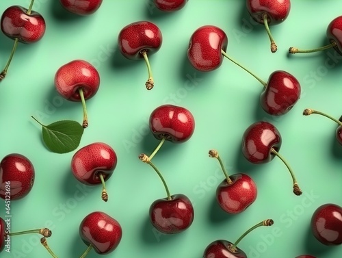 Cherries on Light Green Background  A Symphony of Red and Green