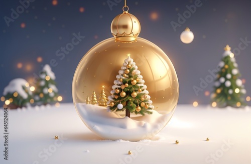 Christmass Tree Inside SNow Crystal Ball, Christmas New Year Background.