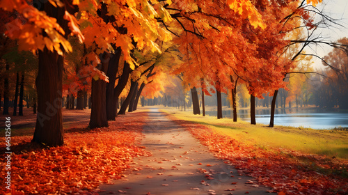 Autumn alley in the park. Beautiful autumn landscape with colorful trees