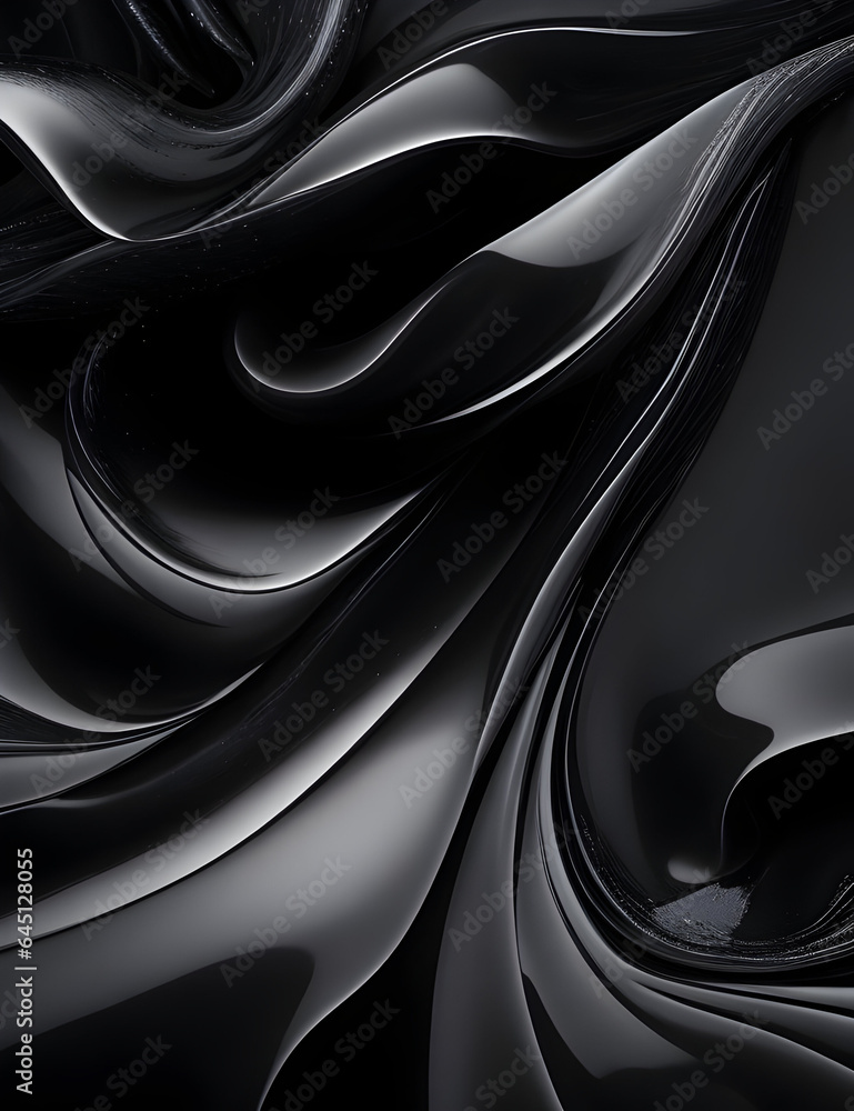 Fluid Interplay of Textures A Fusion of Gossamer Silk and Glistening Plastic in black Wave Symphony