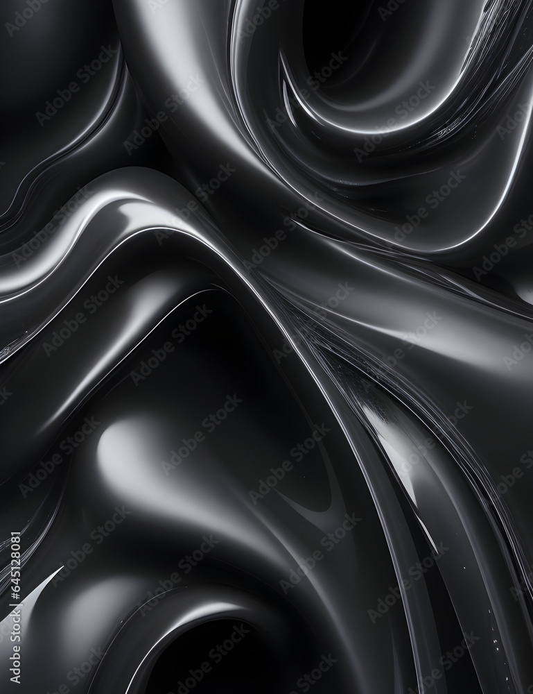 Fototapeta premium Fluid Interplay of Textures A Fusion of Gossamer Silk and Glistening Plastic in black Wave Symphony