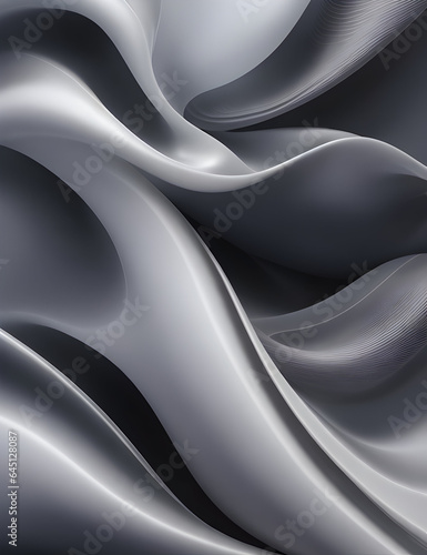 Fluid Interplay of Textures A Fusion of Gossamer Silk and Glistening Plastic in gray with sparkless Wave Symphony
