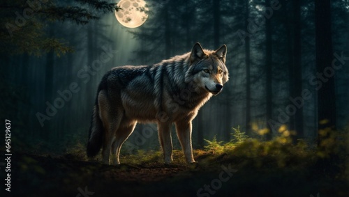 "Majestic Wolf in Moonlit Forest