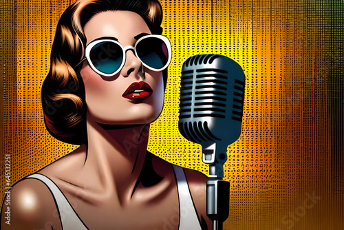 Diva - Cute woman singer with retro microphone