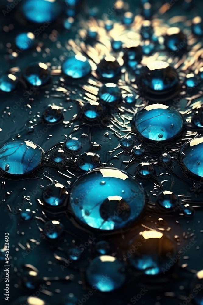 Naklejka premium Abstract background with shiny and colorful water drops. splashes shimmer and glow