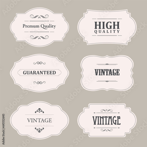 Vintage Frames Set. Retro ornamental labels. Old fashioned product tag cardboard collection for decorative design. Vector stock illustration